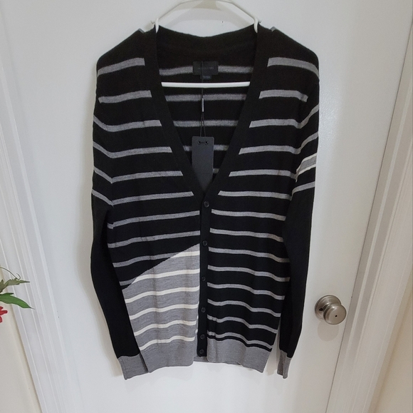 Jack & jones  stripes slim fitting vneck button front cardigan - Picture 1 of 14